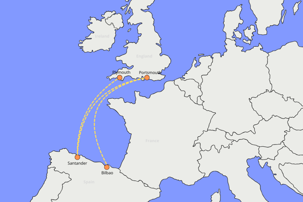 Ferry routes from England to spain