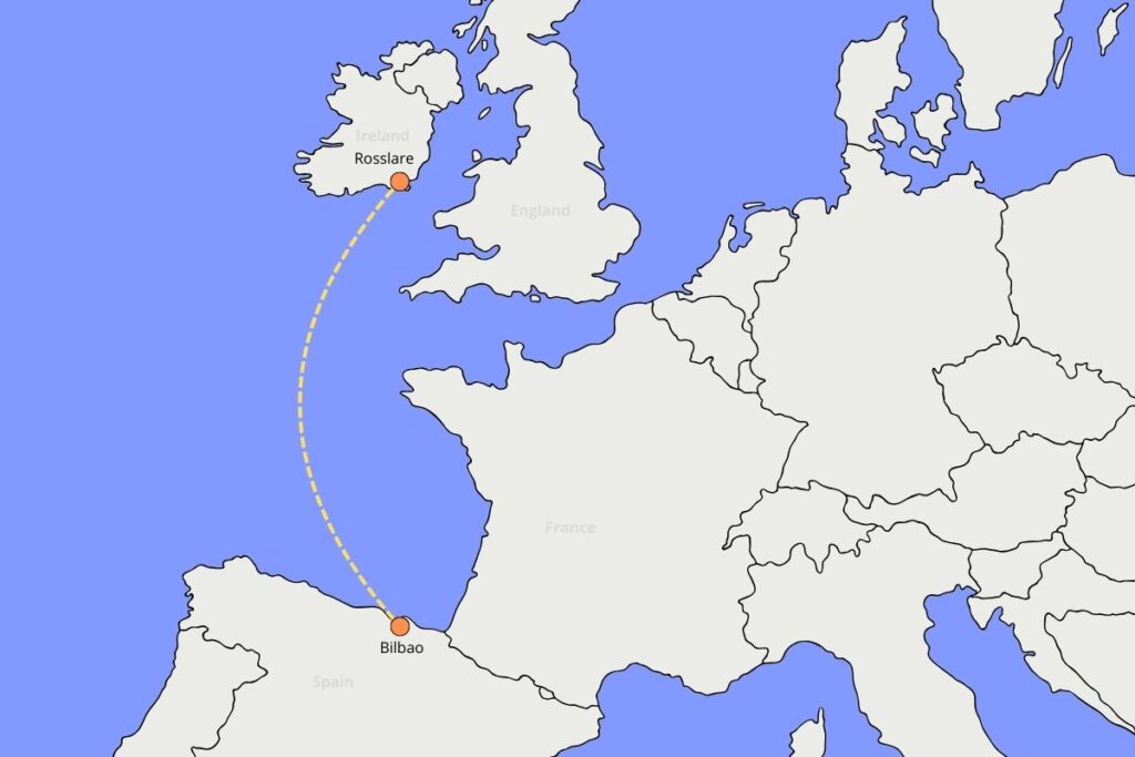 crossing Rosslare Bilbao map