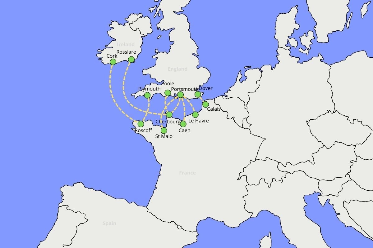 Ferry routes from the UK to France as an alternative way to reach Spain