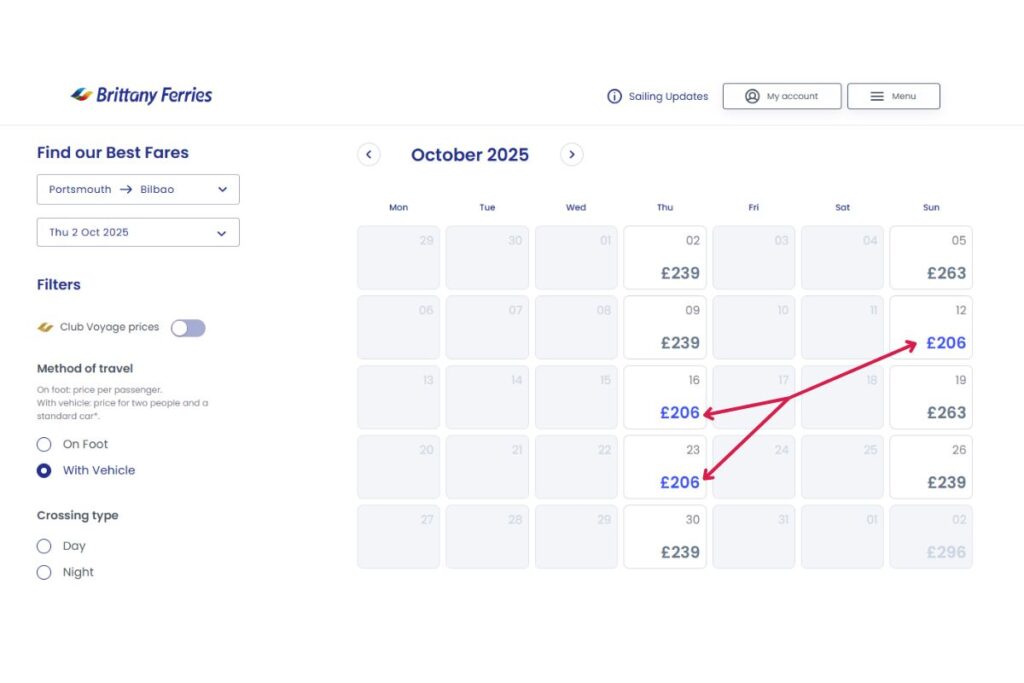 Cheapest ferry crossing to Spain (Ferry from Portsmouth to Bilbao in October)