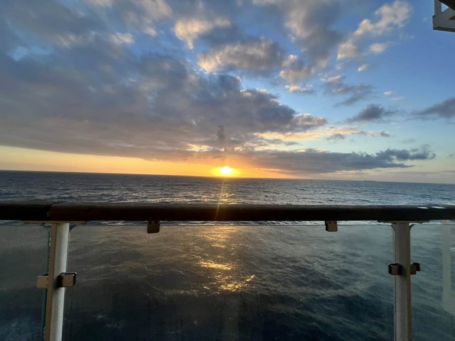 Sunset over open sea from the deck of the Pont-Aven