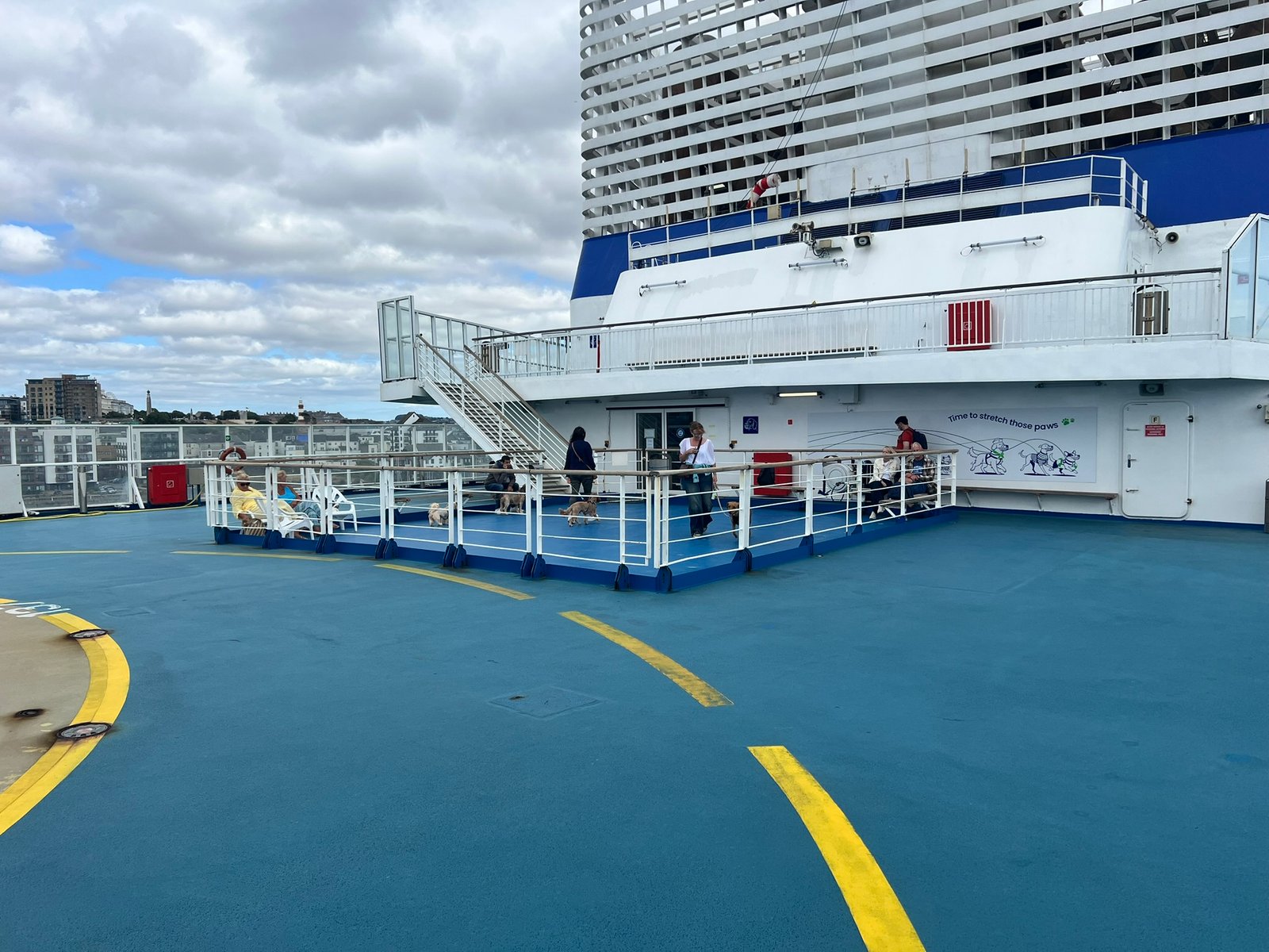 Open deck on the Pont-Aven showing the dog exercise area used on crossings to Spain