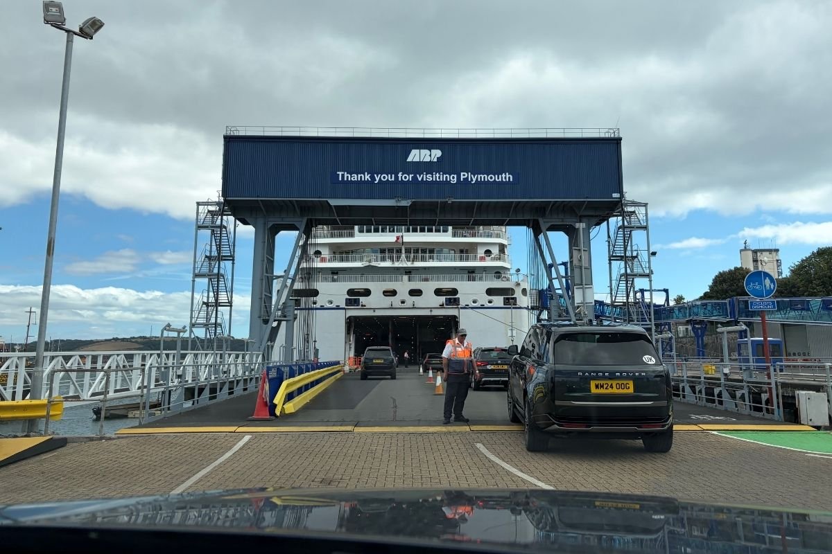 Arriving by car at the Brittany Ferries terminal for the crossing to Spain